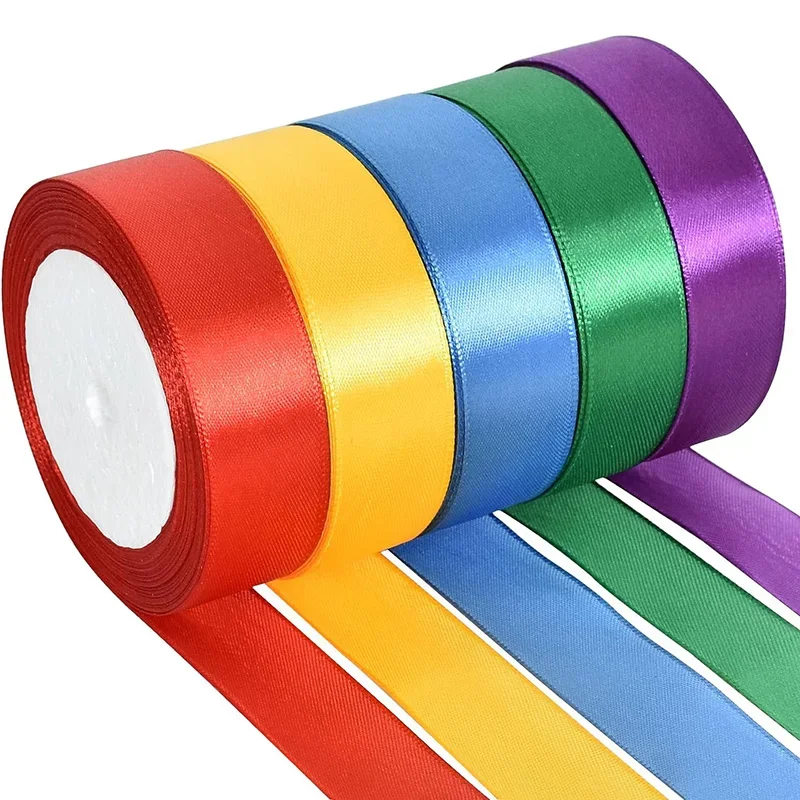 25Yards Satin Ribbon Rainbow Silk Ribbon Double Face Ribbons 30Colors for Craft Bow Gift Wrapping Embellish Wedding 6-25mm Wide
