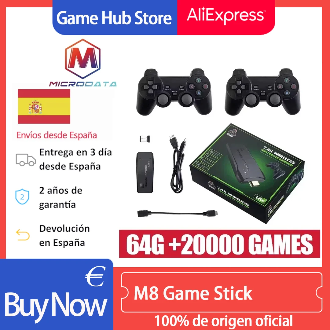 Console de jeu vidéo rétro Stick M8, contrôleur sans fil 4K, 20000 émulateurs, 9 jeux intégrés, Compatible PS1, cadeau pour enfants