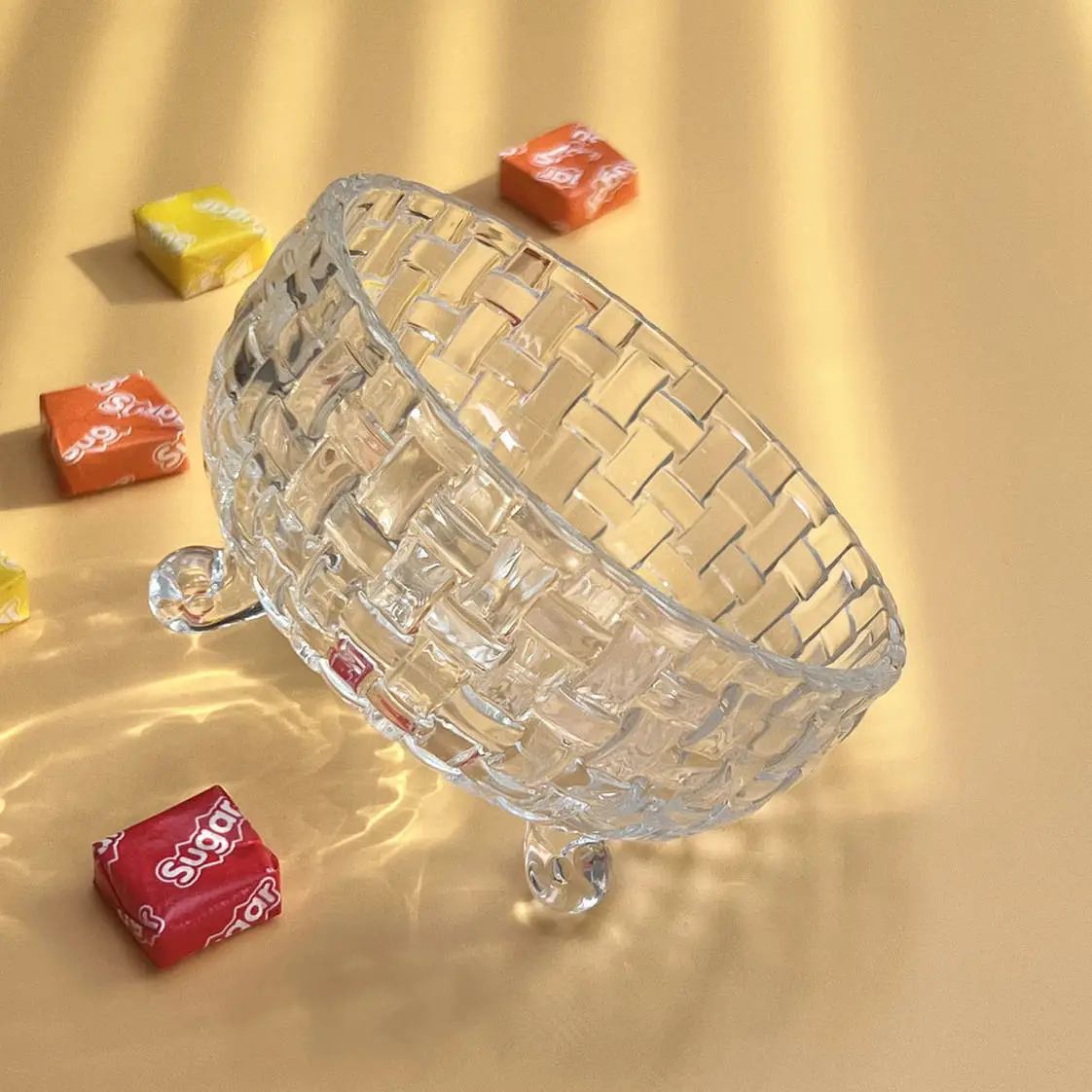 European Glass Woven Candy Jar, Small and Exquisite Household Glass Ashtray, Jewelry Storage Tank, Modern Simple Tea Jars