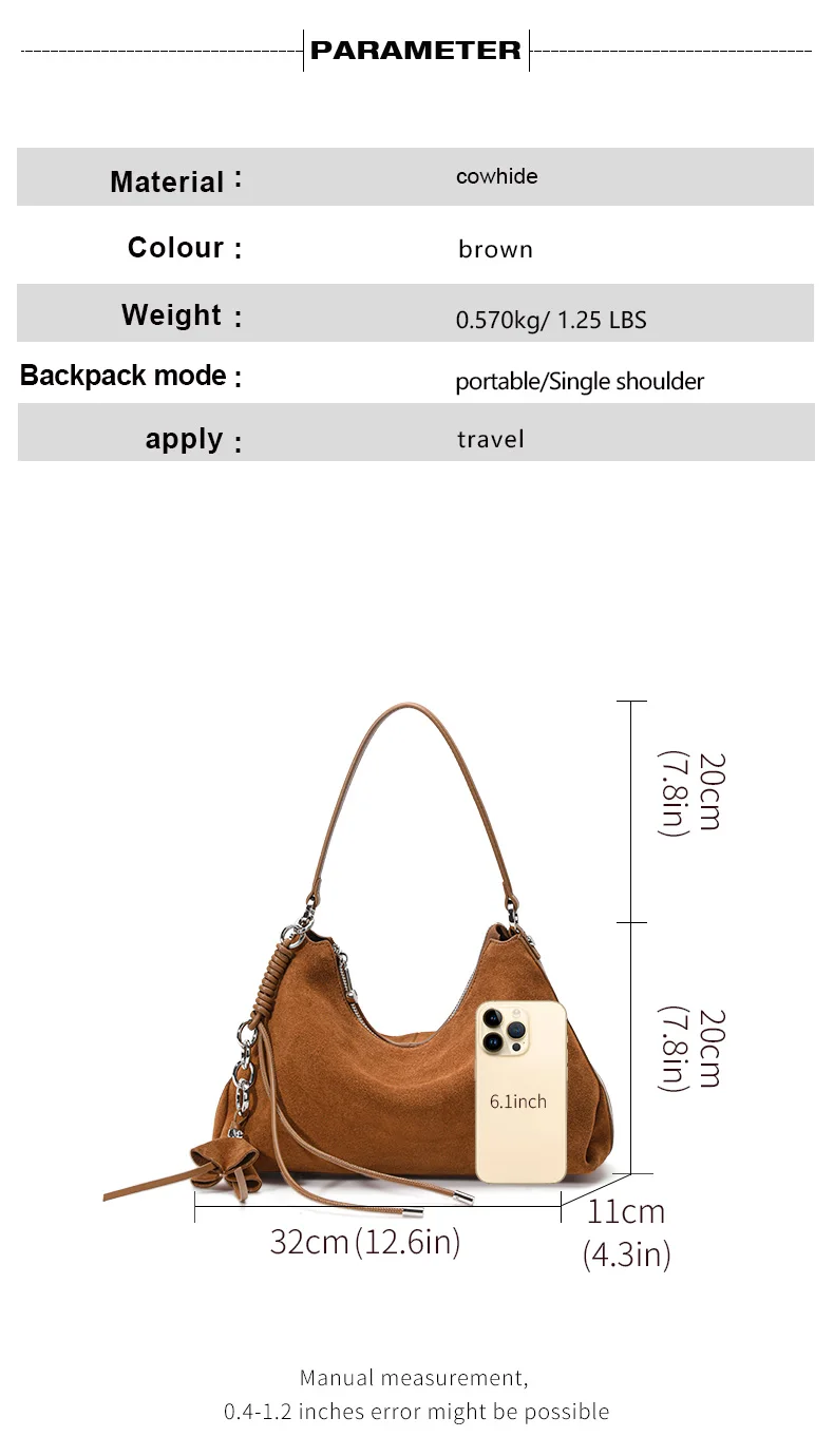 Aidanni Vintage Matte Kuhleder-Unterarmtasche für Damen, 2026 Neue Große Hobo-Tasche mit Quaste, Einzel-Schultertasche – Detail 4