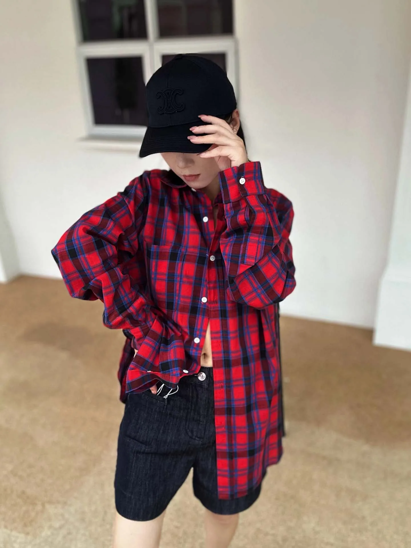 

Винтажный свободный крой Long Sve 00% хлопок, клетчатый женский повседневный стиль на пуговицах, удобный, дышащий