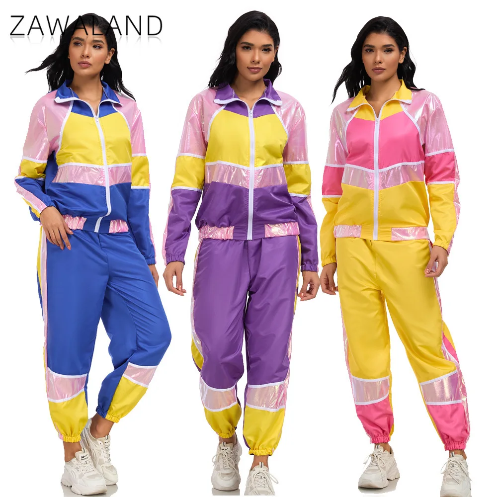 

Hip-hop Disco Cosplay Costumes Women Long Sleeve Sportswear Set Halloween Party Performance Jacket and Pants Retro Stage Outfits