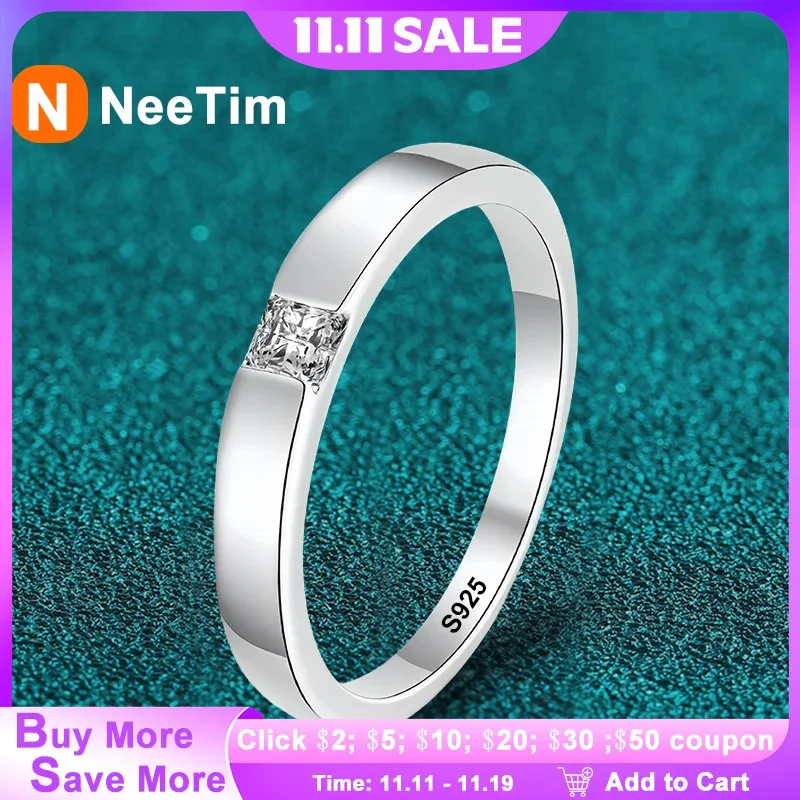 

NeeTim модное кольцо с муассанитом для женщин и мужчин, стерлинговое серебро 925 пробы с покрытием из белого золота, обручальные кольца для влюбленных пар