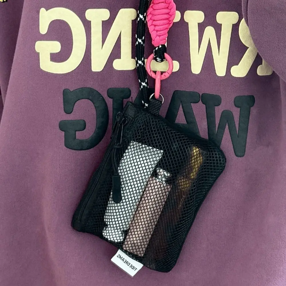 

Double Zipper Mesh Storage Bag Double-layer Large Capacity Portable Coin Purse Square Space Saving Travel Cosmetic Organizer