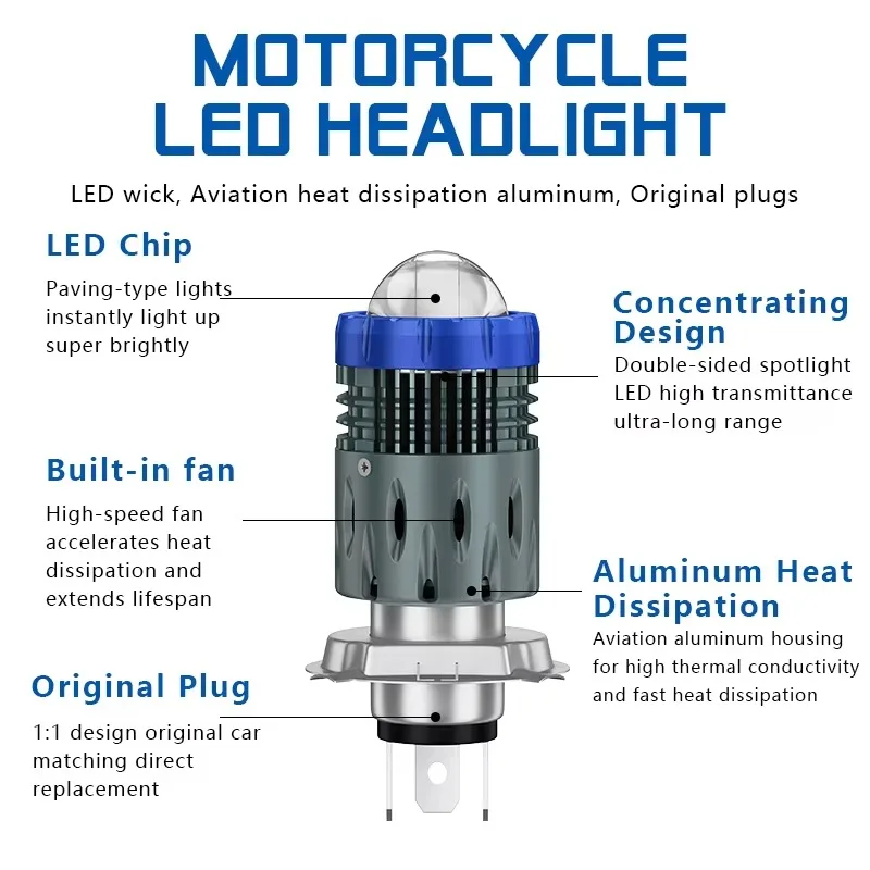 12-80V Universal H4 H6 LED Motorcycle Headlight Led Bulb Motorbike Head Lamp White 6000K Yellow 3000K High Low Beam