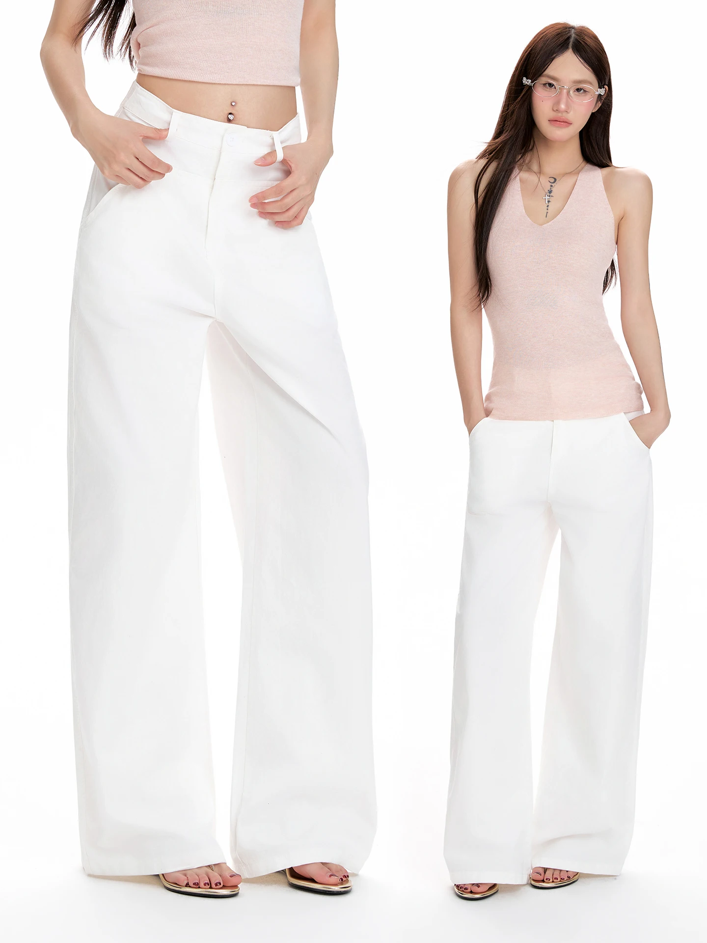 

Американские повседневные широкие брюки для женщин, летние свободные брюки прямого кроя, универсальные брюки в пол, визуально стройнящие фигуру