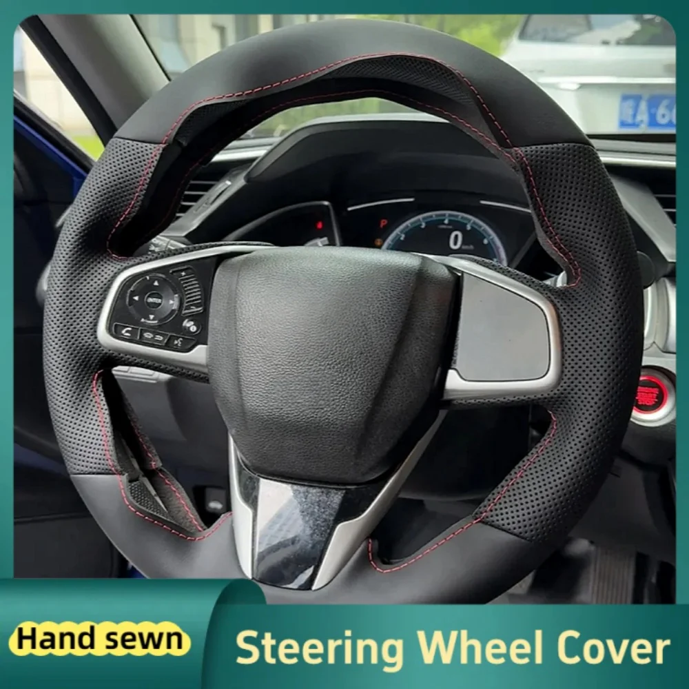 Custom Car Steering Wheel Braid Cover Hand Sewn Black Leather For Honda Civic 10 CR-V CRV Clarity 2016-2021 Car Accessories