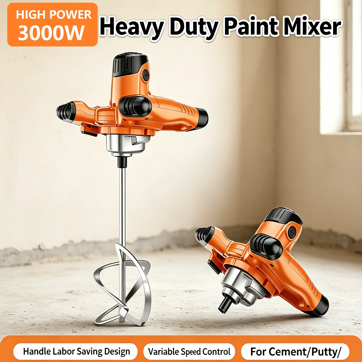 TUNGFULL Electric Cement Mixer Stainless Steel Mixing Rod Putty Paint Stirring Machine for Construction Decoration DIY Tools