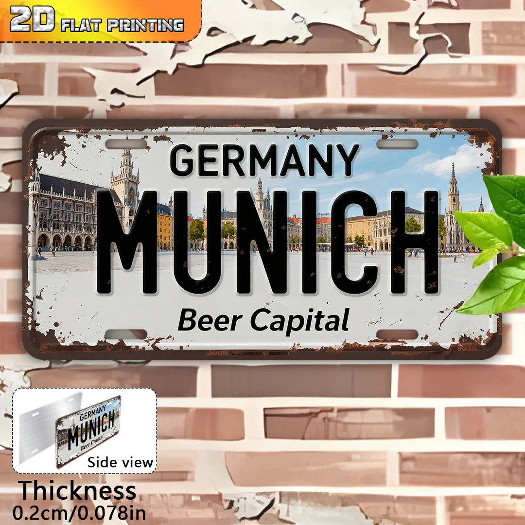2D Flat, 1pc Vintage Munich Germany Metal Sign - 15.24cm x 30.48cm Heavy-Duty Aluminum German Beer Capital Plaque with Iconic Ma