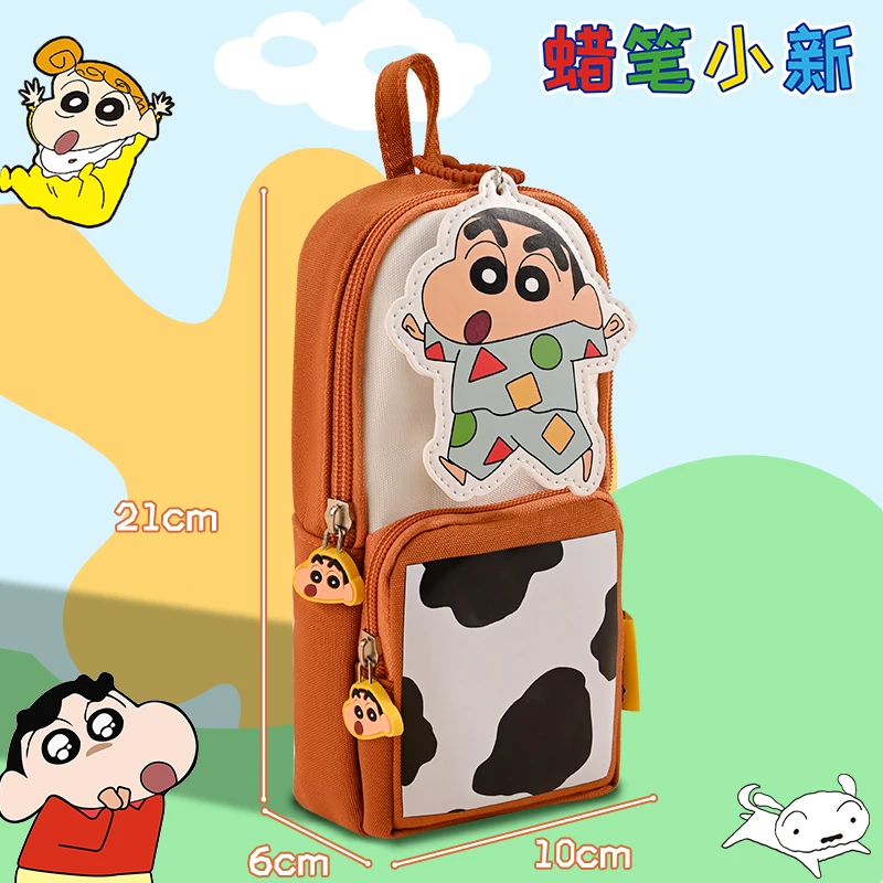 Bandai Anime Cartoon Crayon Shin-Chan Large Capacity School Bag Pen Case Kawaii Student Portable Stationery Bag Children\'s Gift