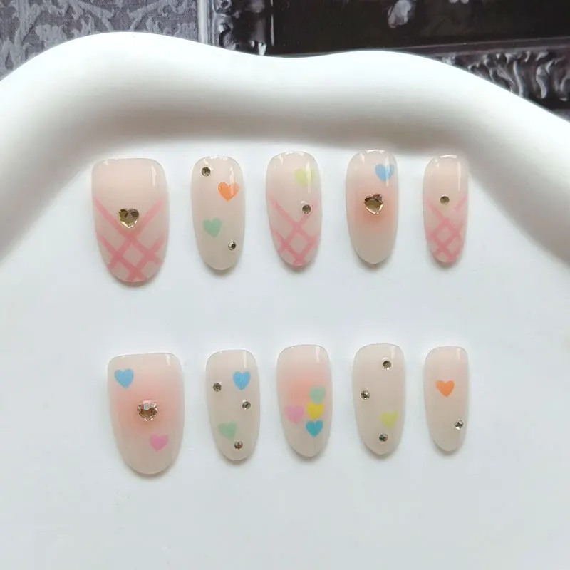 10Pcs Sweet and Girly French Manicure Red Polka Dot with Plum Blossom Press on Nails Fake Nails Gentle and Detachable Nail Patch view 4