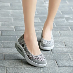 Women 4.5CM Walking Shoes Mesh Lace Black Loafer Summer Sports Outdoor Comfortable Flats Breathable Sneakers Size 35-42 Sandals