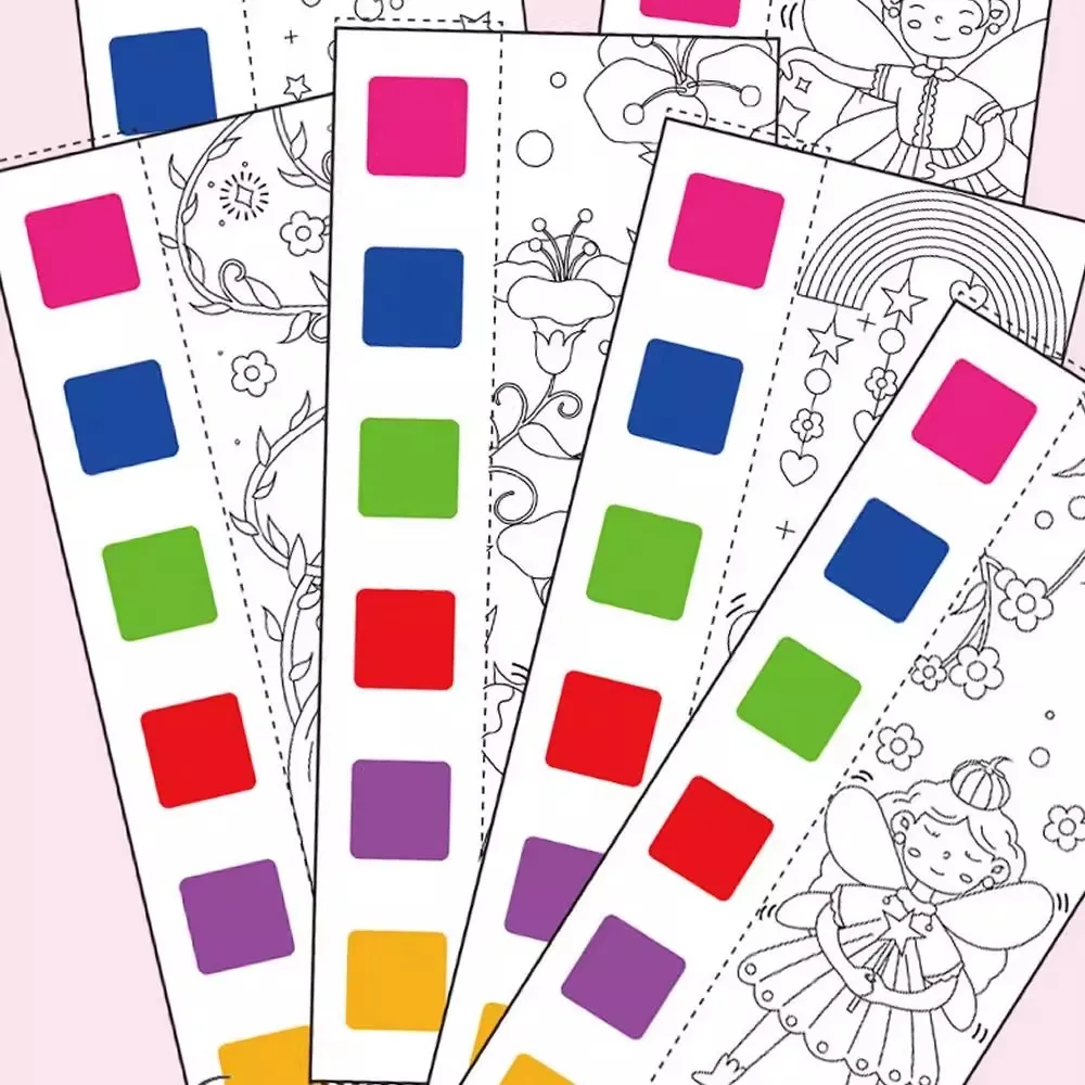 مجموعة كتب تلوين مائية محمولة مكونة من 12 ورقة - فن رسومات الشعار الفضائية على شكل زهرة الجنية للبالغين والأطفال #5