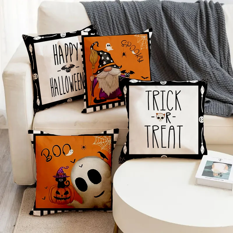 

Happy Halloween Dwarf Ghost Pattern Printed Soft Square Pillowslip Linen Blend Cushion Cover Pillowcase Living Room Home Decor