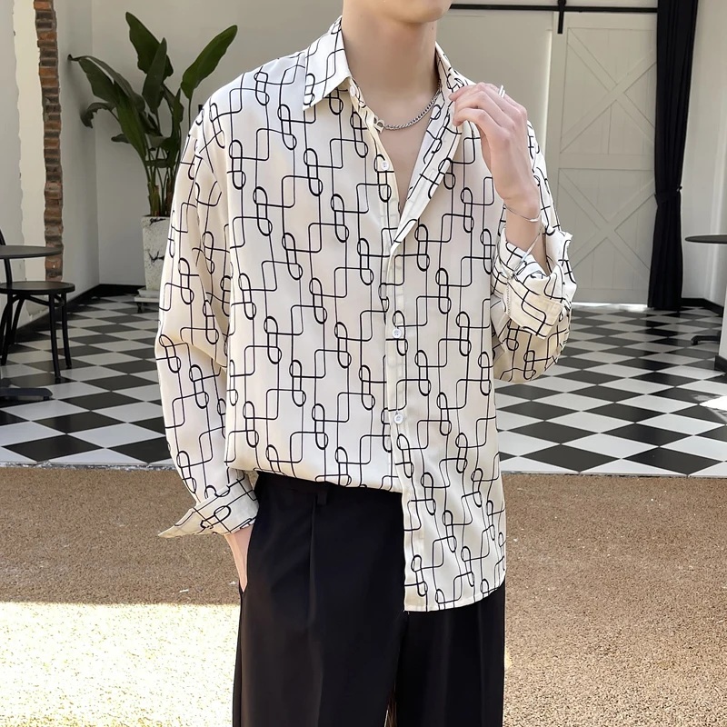 

Long Sve Ice Silk Printed irt Men's No Ironing Loose Casual Drapey Summer Thin Outerwear Polyester Blend Polyester Elast...