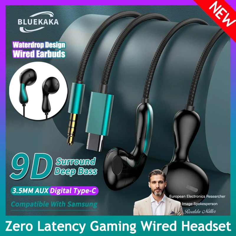 9DHIFI Heavy Bass Stereo Sport Music Wired Earphones 3.5MM AUX/Type-C Digital Chip Headsets Tablet PC For Xiaomi Android