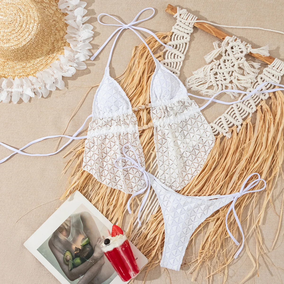 レディースセクシー無地スリムレースアップビキニ2点セットハイウエストスプリット水着ハイウエストビーチビキニ2026新作夏水着