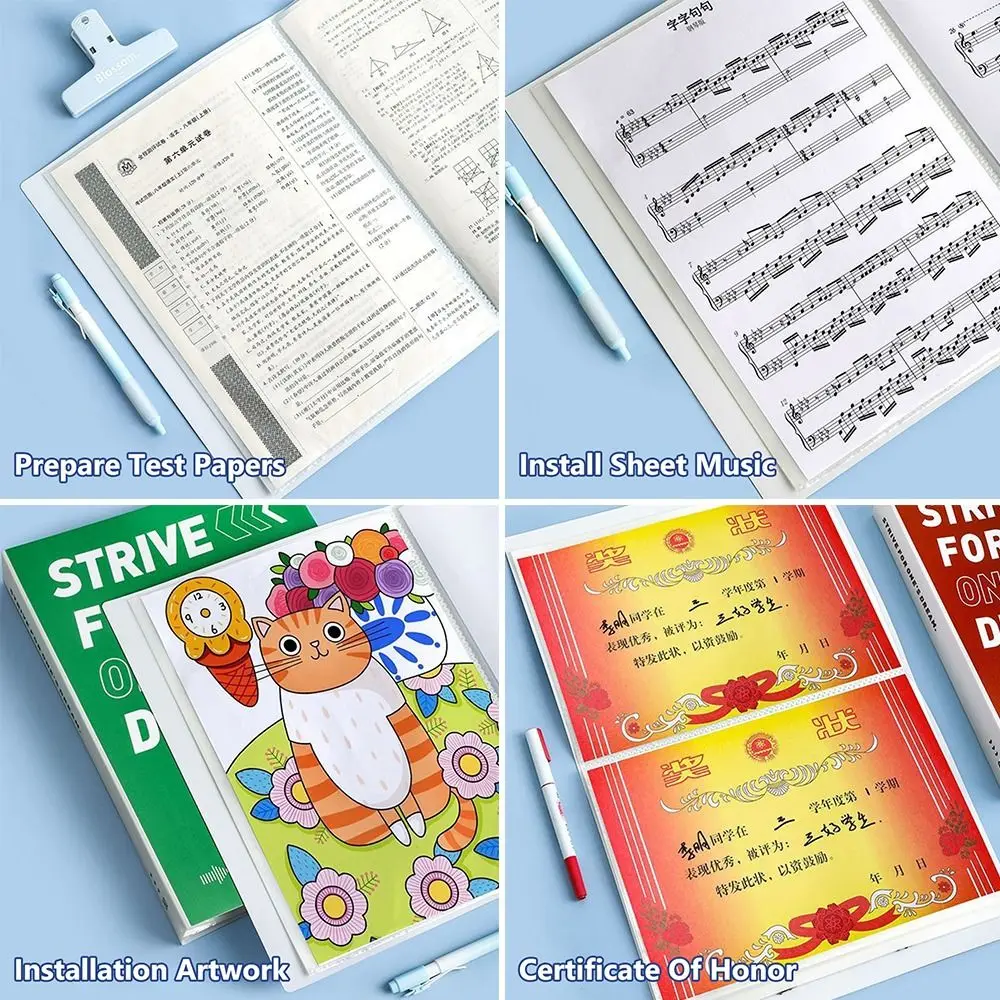 Folder File A4 20/40/80 Halaman, Tas Penyimpanan Kertas Tes Tebal Tahan Air, Kapasitas Besar, Desain Sampul Bahasa Inggris, Pengatur Dokumen