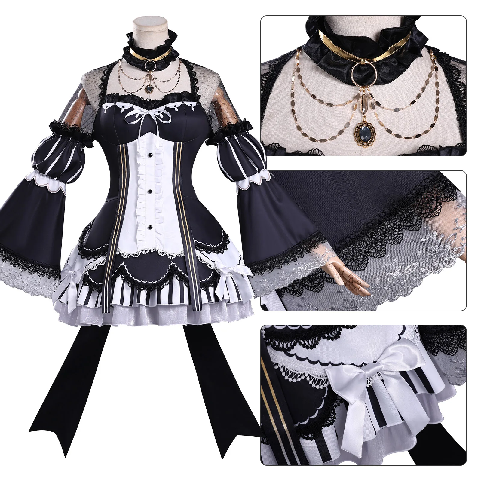 Mahou Shoujo No Majo Saiban Miria Saeki Cosplay Costume Full Set Black Lolita Outfit Wig Headwear Socks Halloween view 2
