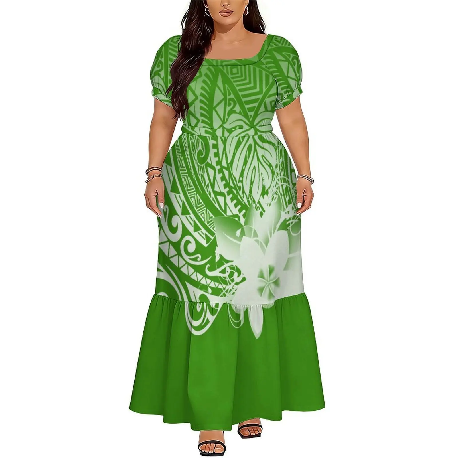 Elegant And High-Quality  Women Puletasi Dress An Ankle-Length Dress With A Square Neckline The Top Choice For Parties