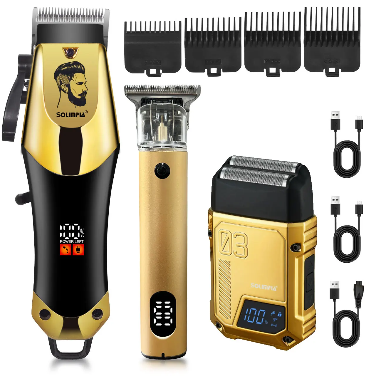 

Solimpia Electric Hair Trimmer Set with Digital Display Portable Engraved Oil Head Whitening Mother-Child Grooming Razor 3pc Kit