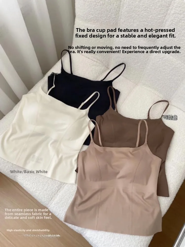 Nude Feel Seamless Strap Bralette Fixed Strap Chest Pad Anti Exposure Tube Top Inner Wear Women Slimming Tank Top
