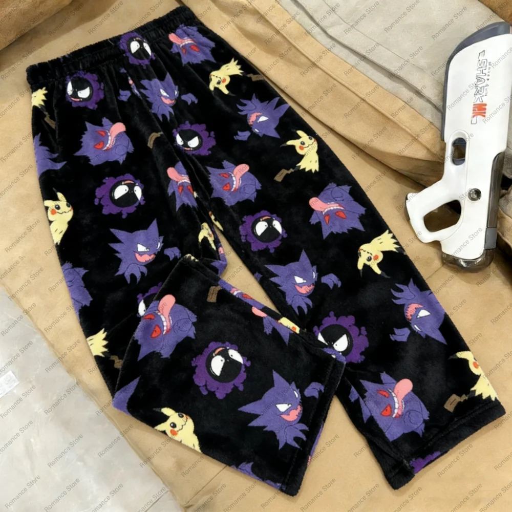 Spodnie piżamowe dla dorosłych z nadrukiem Pikachu z Pocket Monster, kolekcja 2026, pasujące stroje rodzinne, jesienno-zimowe, flanelowe, wygodne spodnie.