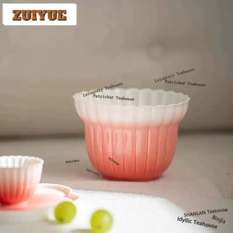 Gradient Watermelon Red Ceramic Jianshui Tea Cup Wash Writing-brush Washer Tea Residue Bucket Chaxi Drinkware Utensils