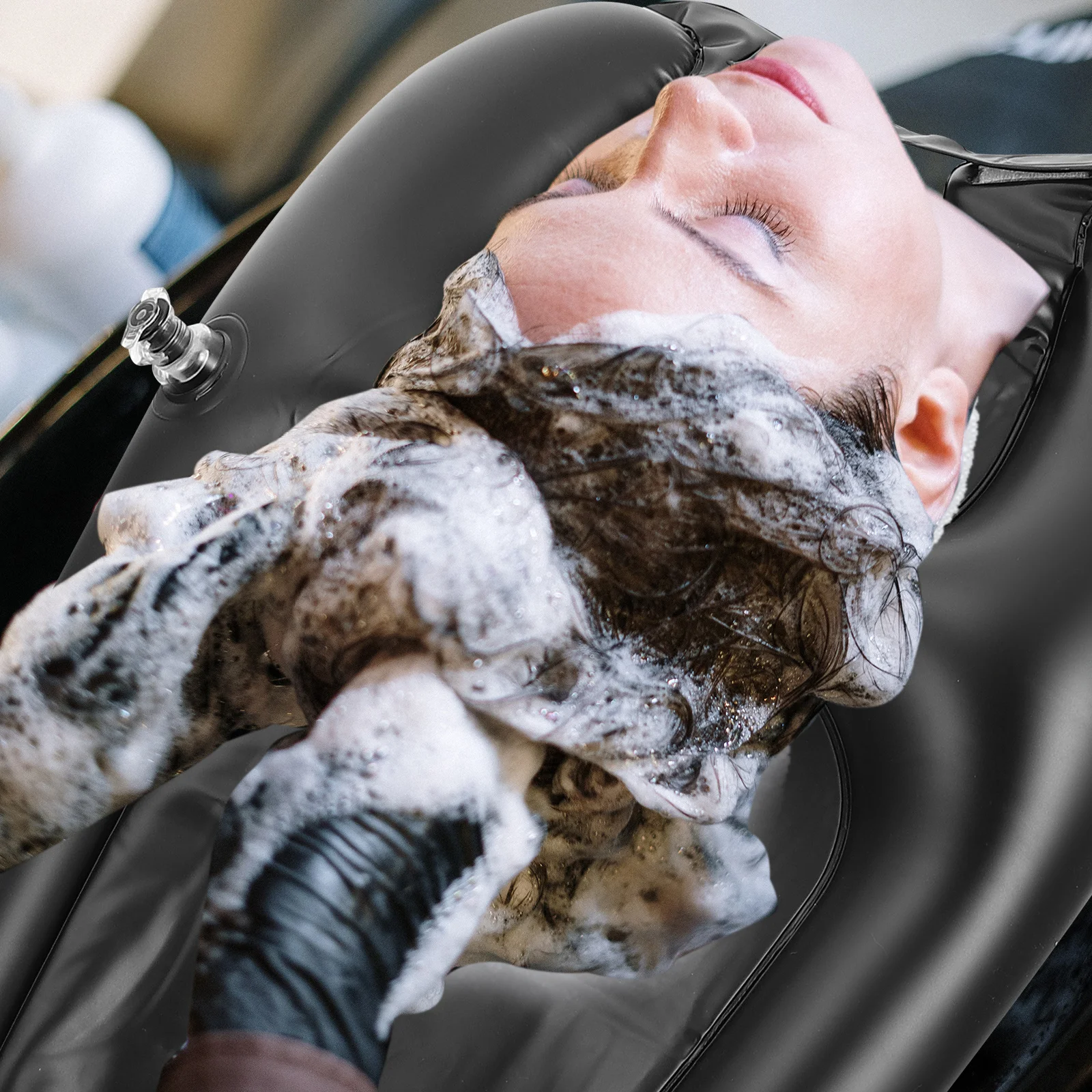 

1Pcs Black Inflatable Shampoo Pillow Durable Portable Hair Washing Cushion for Bed Use Convenient Washing Pad for Disabled