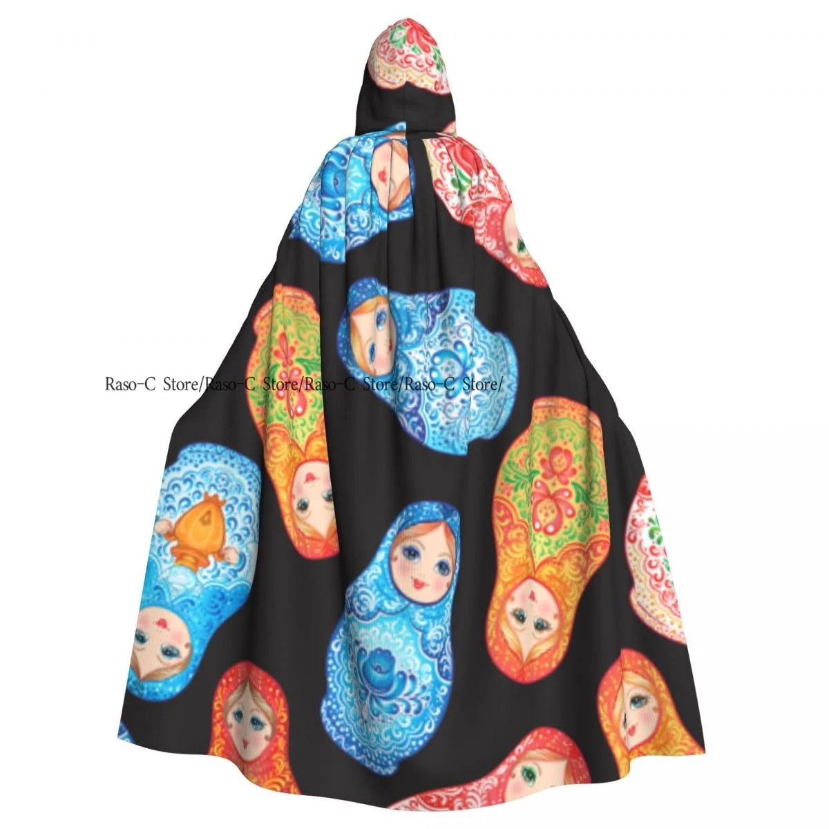 Unisex Adult Matryoshka Pattern Cloak with Hood Long Witch Costume Cosplay