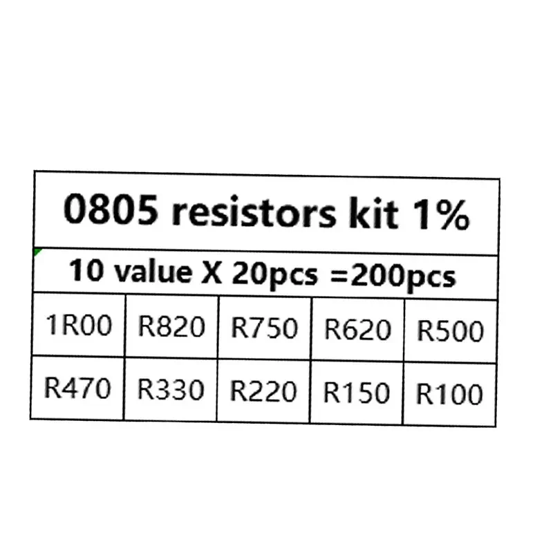 1% 0805 SMD 저항기 모듬 키트 세트, 10 값 X 20 개, 1R00 R820 R750 R620 R500 R470 R330 R220 R150 R100 Diy, 200 개