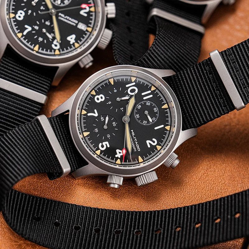 Militado ML1868KF クォーツ時計 3 ダイヤル VK67 クロノグラフムーブメントステンレススチールヴィンテージウォッチ 100 メートル防水夜光時計