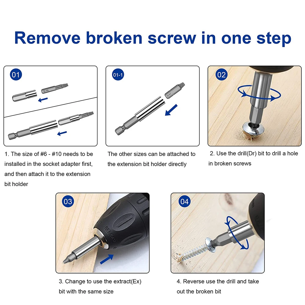 22Pcs Damaged Screw Extractor Drill Bit Set Stripped Screw Extractor Broken Bolt Extractor All-Purpose with Magnetic