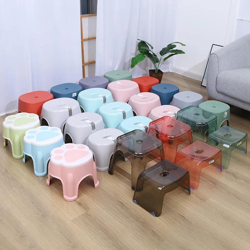 Transparent Plastic Small Stool Bathroom Stool Thickened Small Stool Home Non-slip Bath Stools Low