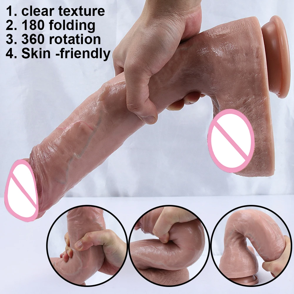 Huge XXL Realistic Dildo Soft Dick Strapon Suction Cup Penis Anal Sex Toys Flexible G-spot Stimulator with Curved Shaft and Ball