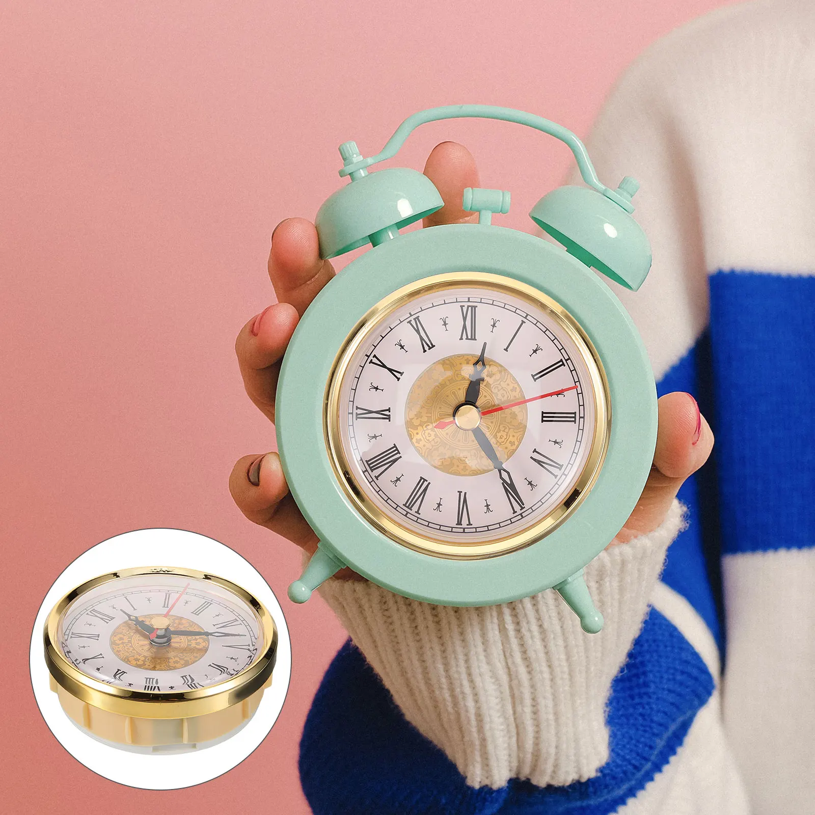 

Silent Quartz Clock Retro Head Insert Roman Number Wall Decor Round Inlaid Movement Plastic High Precision Durability Home