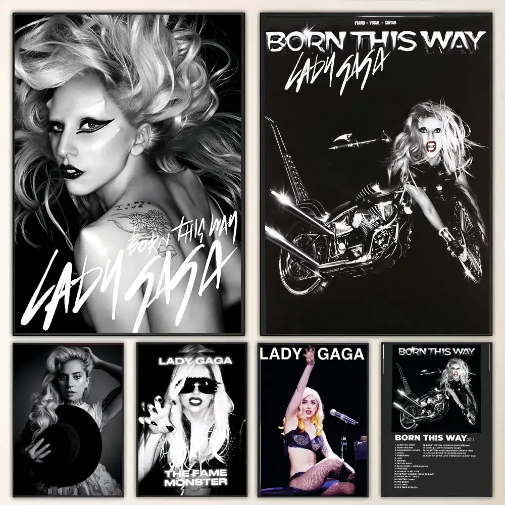 Singer Classic Lady Gaga Painting Calligraphy Canvas Poster Wall Art for Living Room Bedroom Cafe Decor Gift