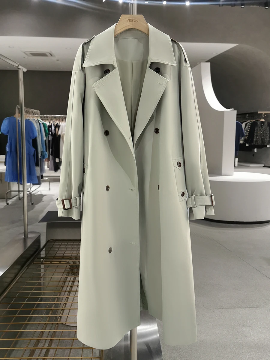 

Loose Women's een Windbreaker Coat 2024 New Sle Spring Autumn Briti Sle Tie Waist High End Faion Long Sve Coat