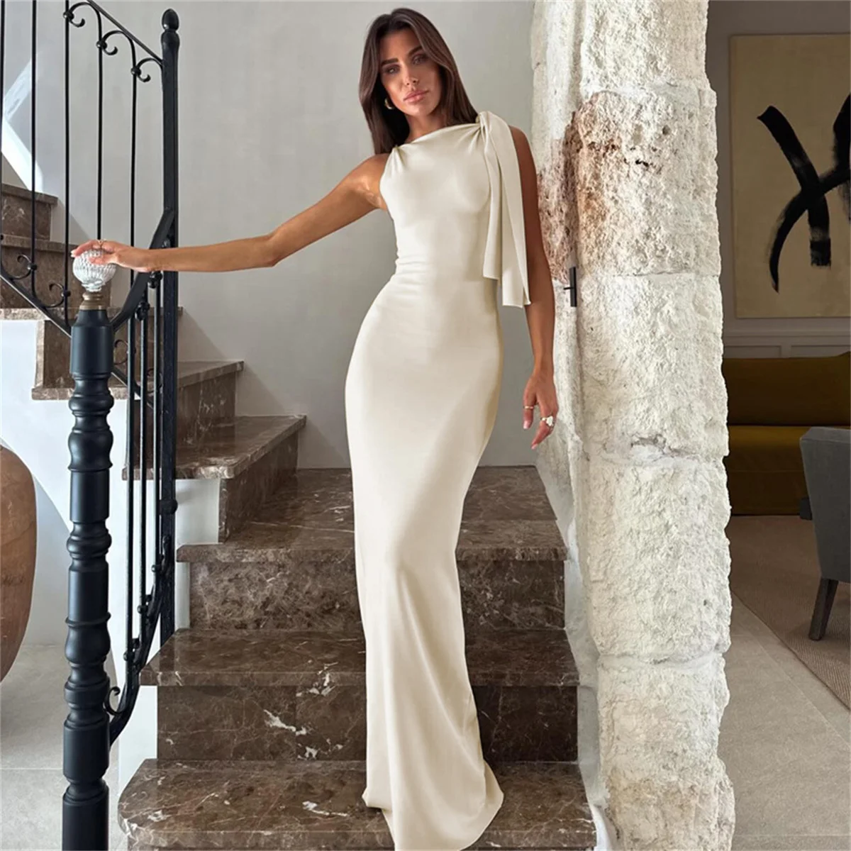 Women Sleeveless Sexy Maxi Dress Elegant Off-shoulder Backless Long Strapless Fashion Tight Dresses Party Bodycon Vestidos 2024