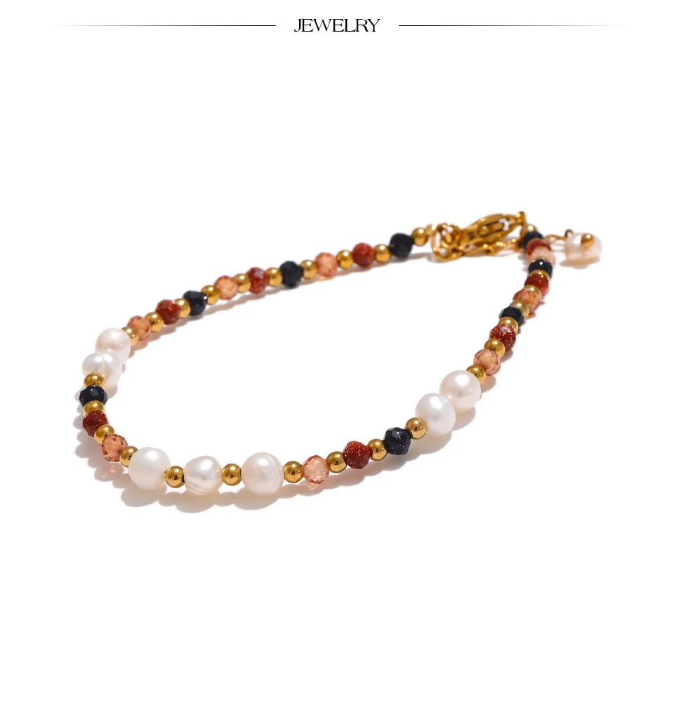 Yhpup Naturstein Süßwasser Perle Perle Kette Bling Armband Armreif Edelstahl Handgemachte Mode Wasserdicht Schmuck Frauen – Detail 3