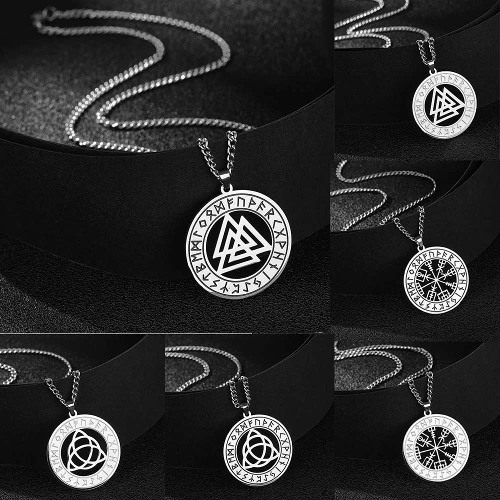 Jeshayua Viking Odin Symbol Men's Necklace Rune Amulet Alliance Chain Triangular Vegan Necklace Fashion Chain Planar Punk