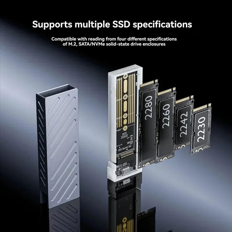 Custodia M.2 SATA NVMe Custodia SSD esterna RGB da 10 Gbps Tipo C Adattatore per disco rigido USB3.1 M.2 2230 2242 2260 2280 Scatola di immagazzinaggio per PC