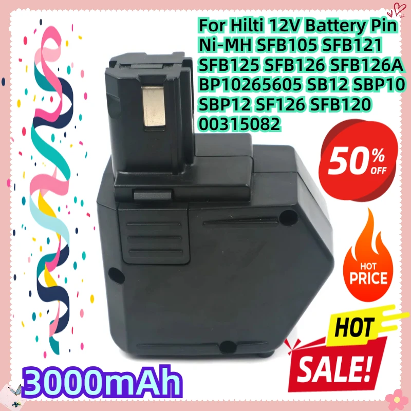 For Hilti 12V Battery Pin 3.0AH Ni-MH SFB105 SFB121 SFB125 SFB126 SFB126A BP10265605 SB12 SBP10 SBP12 SF126 SFB120 00315082
