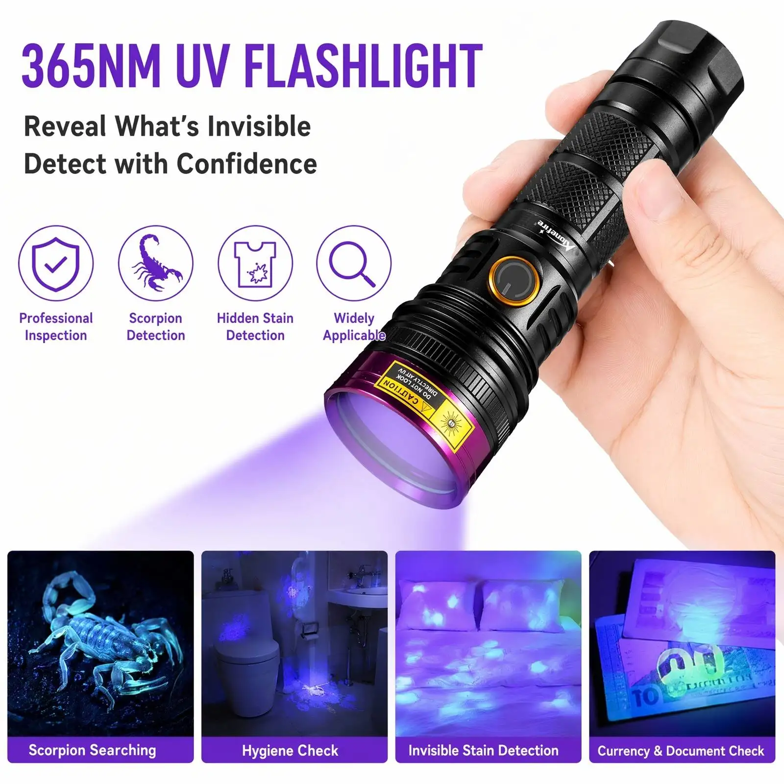 Alonefire SV18 365nm Hochleistungs-UV-Taschenlampe USB-Aufladbare Leuchte für Katzen- und Hundeurin, Tinea, Erz, Jade, Skorpion – Detail 2