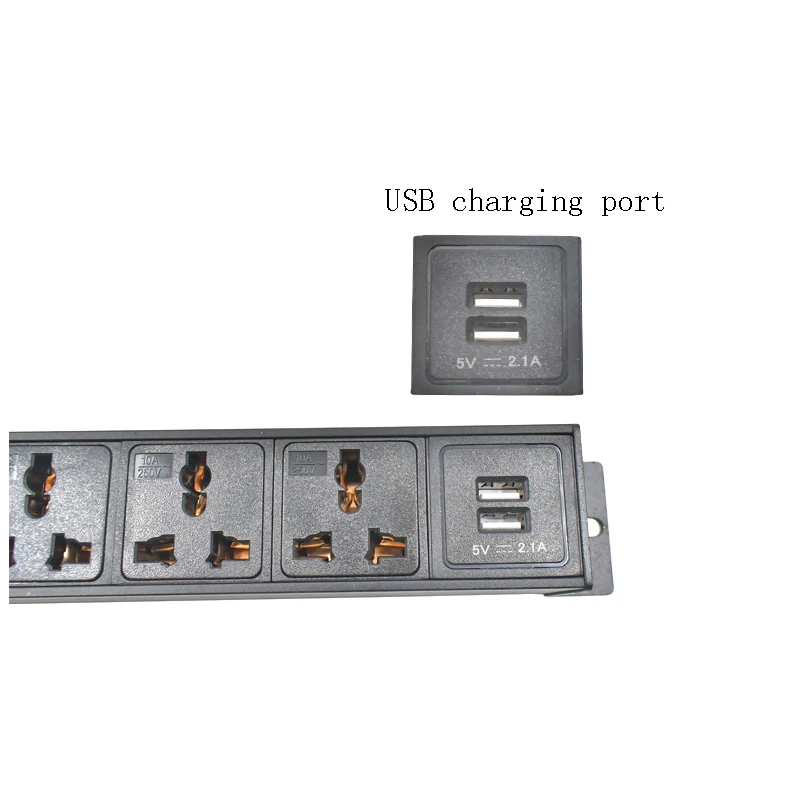 PDU Power Board Aluminiumlegierung Shell 10A Universalsteckdose 1-10AC mit LED-Licht 2USB Wireless