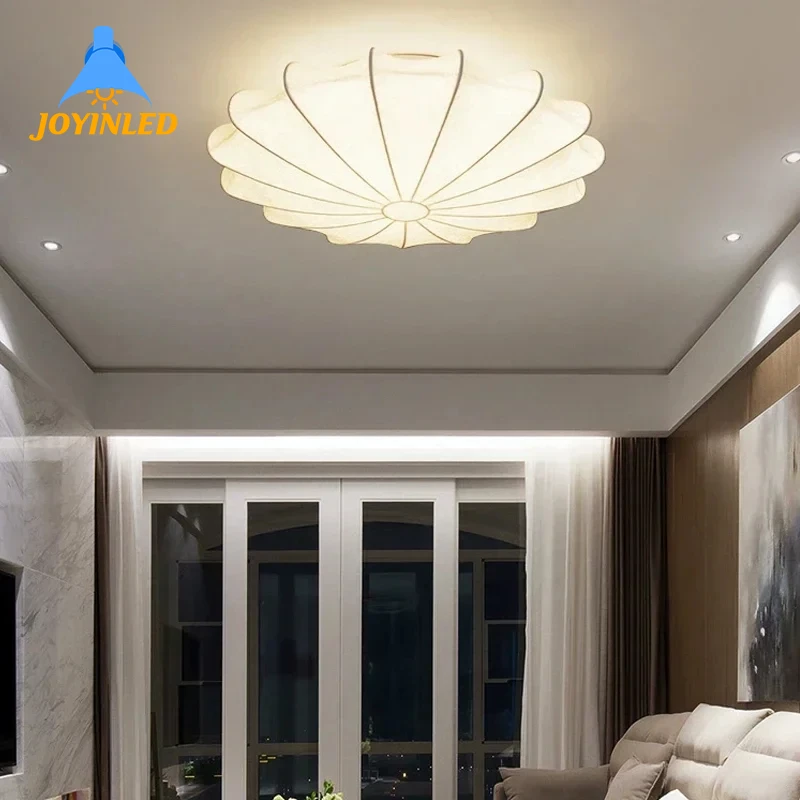 Modern Silk Led Ceiling Lamp Wabi Sabi Cream Style Pendant Lamp for Dining Room Living Room Beautiful Flower E27 Ceiling Fixture