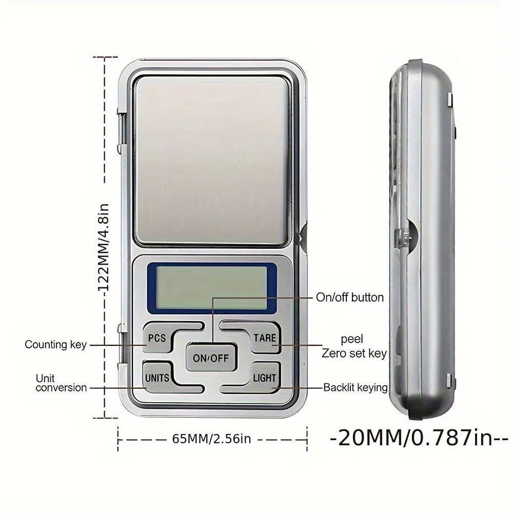 مقياس جيب صغير عالي الدقة 500 جرام/0.01 جرام، مقياس مجوهرات رقمي دقيق مع شاشة LCD، محمول مدمج لسهولة الحمل