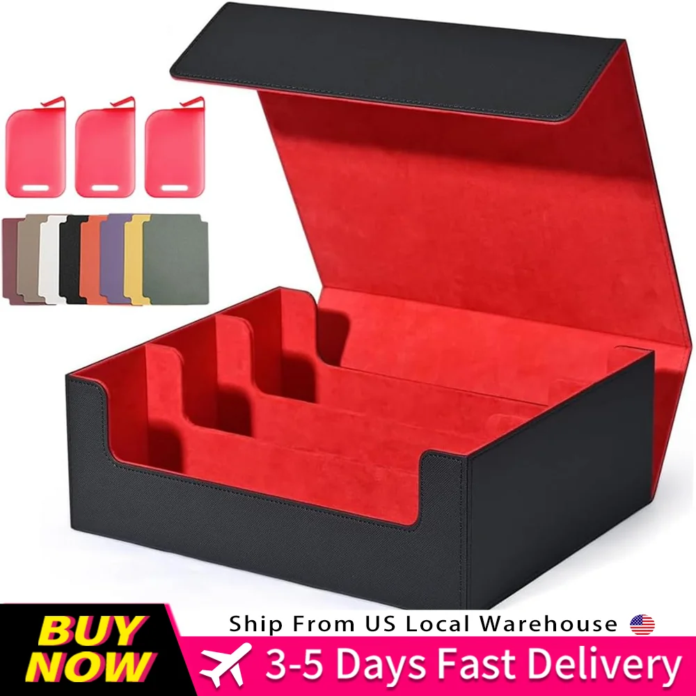

Trading Card Storage Box ; 3-Row Deck Case 1800+ Deck Box for MTG; Top Loaders Card Case fits Magic TCG PTCG Sports Cards; 10 Dividers, 3 Stoppers