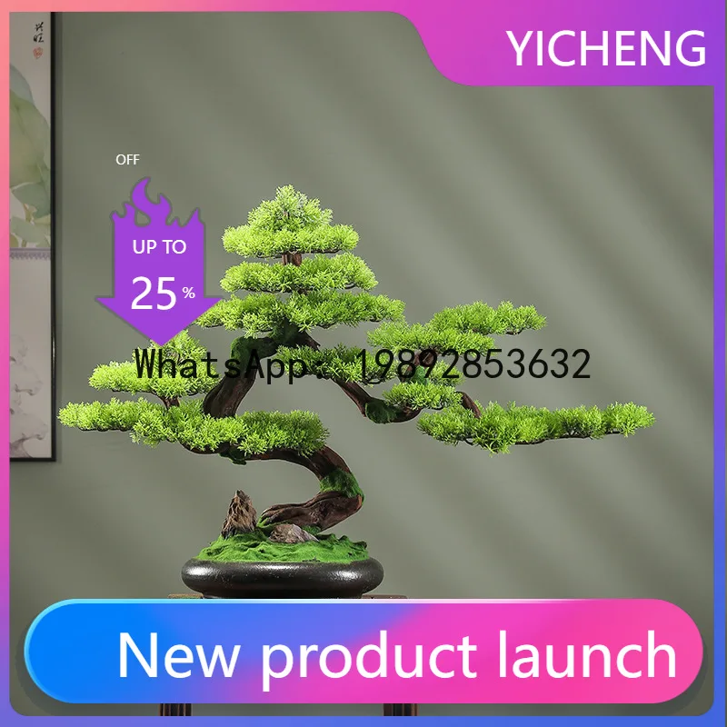 

Hysnew chinoiserie artificial welcome pine bonsai living room entrance office tea table green plant potted podocarpus decorative