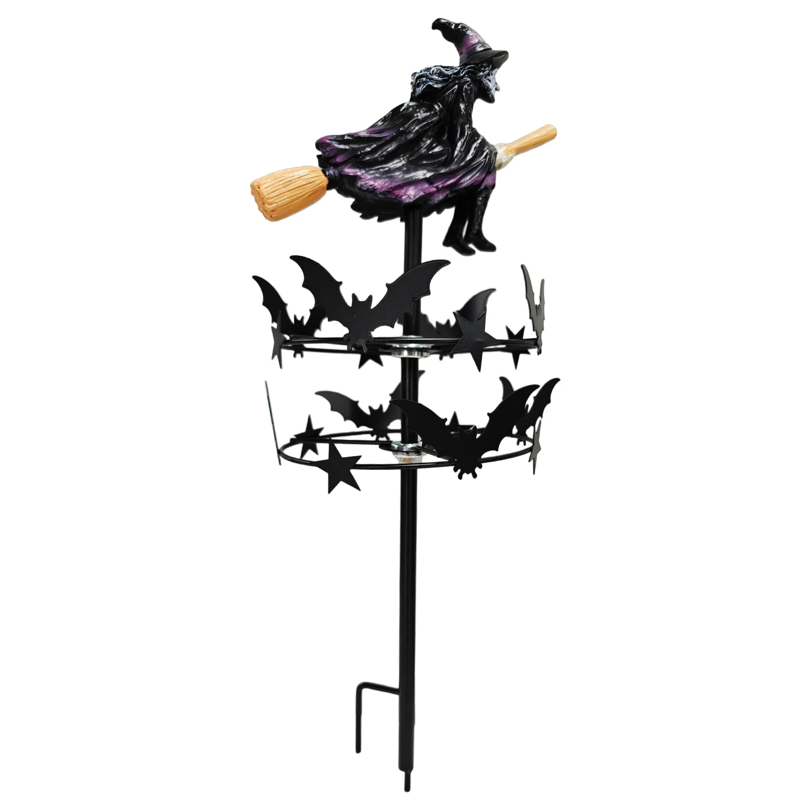 Mystery Witch Garden Wind Spinner Metal Halloween Yard Art Stake Magic Witches Garden Windmill for Lawn Yard Flower Bed Walkway